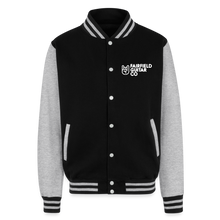 Load image into Gallery viewer, Just Hoods Heavyweight Letterman Jacket - black/heather grey