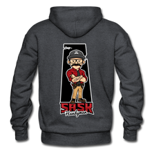 Load image into Gallery viewer, Sask Heavy Blend Adult Hoodie back logo - charcoal gray