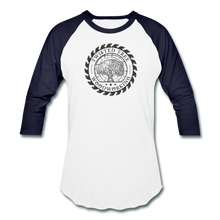 Load image into Gallery viewer, Twisted Tree Woodworking Raglan T-shirt - white/navy