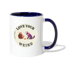 Load image into Gallery viewer, Broken Canvas Love Your Weird Contrast Mug - white/cobalt blue