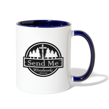Load image into Gallery viewer, Send Me Woodworks Contrast Coffee Mug - white/cobalt blue