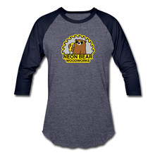 Load image into Gallery viewer, Neon Bear Woodworks 3/4 Sleeve Raglan T-Shirt - heather blue/navy