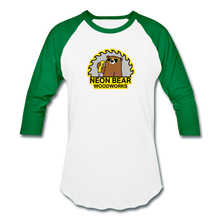 Load image into Gallery viewer, Neon Bear Woodworks 3/4 Sleeve Raglan T-Shirt - white/kelly green