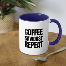 Load image into Gallery viewer, Coffee Sawdust Repeat Contrast Coffee Mug - white/cobalt blue
