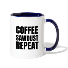 Load image into Gallery viewer, Coffee Sawdust Repeat Contrast Coffee Mug - white/cobalt blue