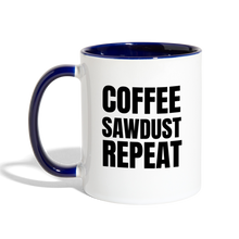 Load image into Gallery viewer, Coffee Sawdust Repeat Contrast Coffee Mug - white/cobalt blue