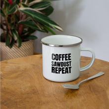 Load image into Gallery viewer, Coffee Sawdust Repeat Camper Mug - white