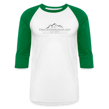 Load image into Gallery viewer, Created Workshop Raglan 3/4 Sleeve T-Shirt - white/kelly green
