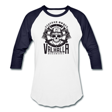 Load image into Gallery viewer, Valhalla Woodworks Baseball T-Shirt (front only) - white/navy
