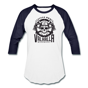 Valhalla Woodworks Baseball T-Shirt (front only) - white/navy