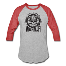 Load image into Gallery viewer, Valhalla Woodworks Baseball T-Shirt (front only) - heather gray/red
