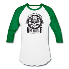 Load image into Gallery viewer, Valhalla Woodworks Baseball T-Shirt (front only) - white/kelly green
