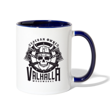 Load image into Gallery viewer, Valhalla Woodworks Contrast Coffee Mug - white/cobalt blue
