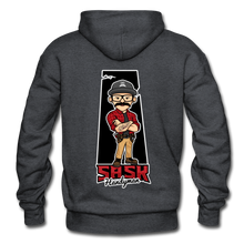 Load image into Gallery viewer, Sask Heavy Blend Adult Hoodie back logo - charcoal gray
