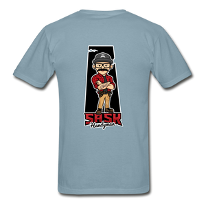 Sask Handyman Tagless T-Shirt (front and back logo - stonewash blue