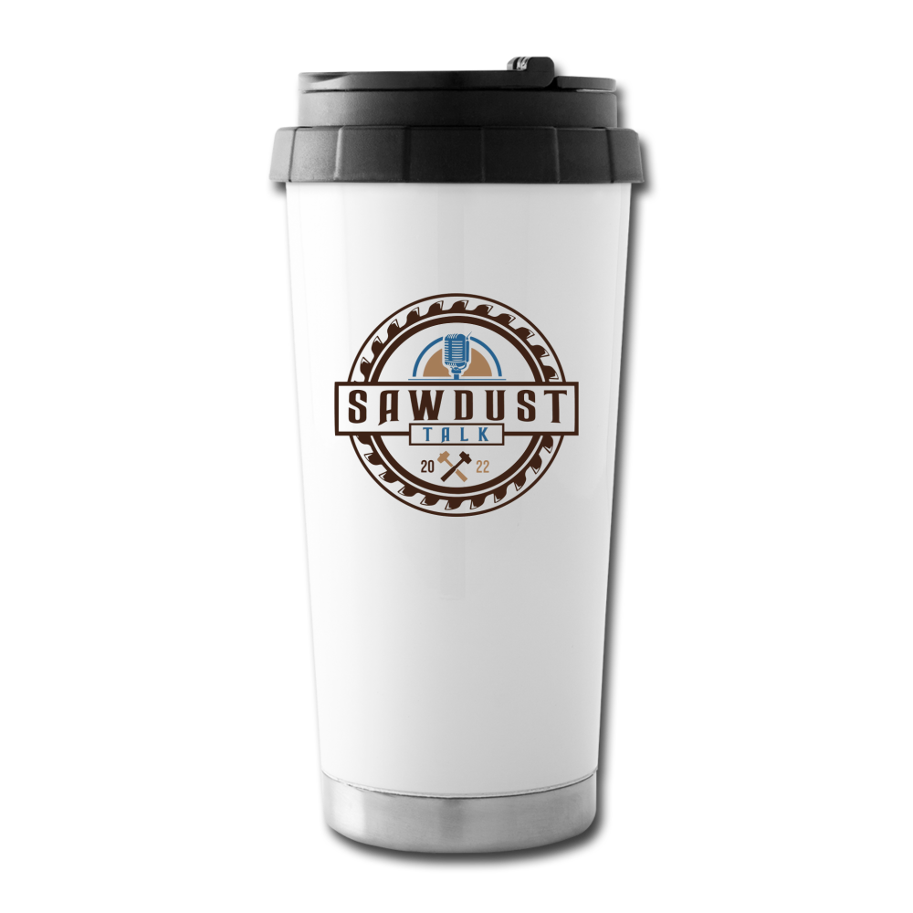 Sawdust Talk Travel Mug - white