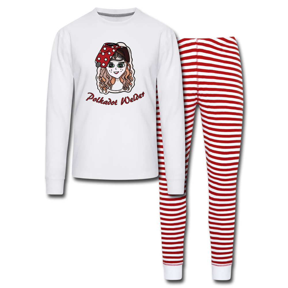 Polkadot Welder Unisex Pajama Set - white/red stripe