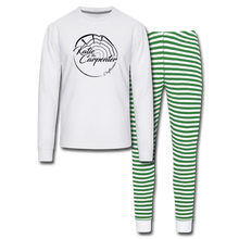 Load image into Gallery viewer, Katie the Carpenter Unisex Pajama Set - white/green stripe
