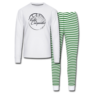 Katie the Carpenter Unisex Pajama Set - white/green stripe