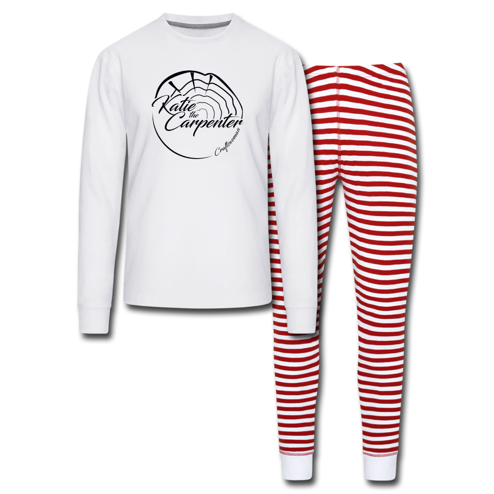 Katie the Carpenter Unisex Pajama Set - white/red stripe