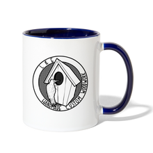 Load image into Gallery viewer, L &amp; E Custom Woodworks Contrast Coffee Mug - white/cobalt blue
