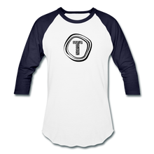 Load image into Gallery viewer, Tanner&#39;s Timber Raglan 3/4 Sleeve T-Shirt - white/navy
