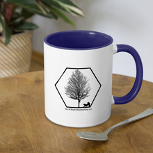 Load image into Gallery viewer, Rip &amp; Route Woodworking Contrast Coffee Mug - white/cobalt blue
