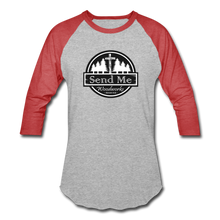 Load image into Gallery viewer, Send Me Woodworks 3/4 Sleeve Raglan T-Shirt - heather gray/red

