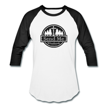 Load image into Gallery viewer, Send Me Woodworks 3/4 Sleeve Raglan T-Shirt - white/black
