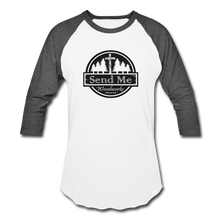 Load image into Gallery viewer, Send Me Woodworks 3/4 Sleeve Raglan T-Shirt - white/charcoal
