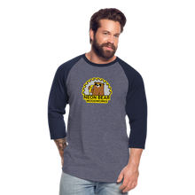 Load image into Gallery viewer, Neon Bear Woodworks 3/4 Sleeve Raglan T-Shirt - heather blue/navy
