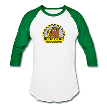 Load image into Gallery viewer, Neon Bear Woodworks 3/4 Sleeve Raglan T-Shirt - white/kelly green
