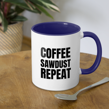 Load image into Gallery viewer, Coffee Sawdust Repeat Contrast Coffee Mug - white/cobalt blue
