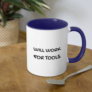Will Work for Tools Contrast Coffee Mug - white/cobalt blue