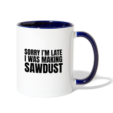 Load image into Gallery viewer, Sorry I&#39;m Late Contrast Coffee Mug - white/cobalt blue
