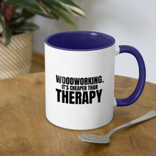 Load image into Gallery viewer, Cheaper Than Therapy Contrast Coffee Mug - white/cobalt blue
