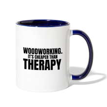 Load image into Gallery viewer, Cheaper Than Therapy Contrast Coffee Mug - white/cobalt blue
