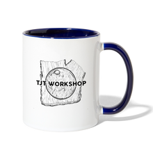 Load image into Gallery viewer, TJT Worksho Contrast Coffee Mug - white/cobalt blue
