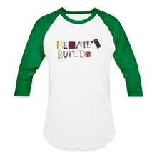 Load image into Gallery viewer, Bernie&#39;s Builds 3/4 Sleeve Raglan T-Shirt - white/kelly green
